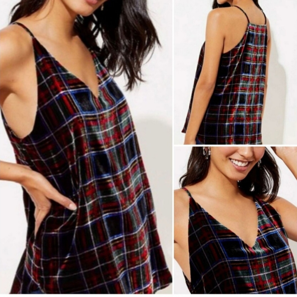 LOFT Velvet Plaid Strappy Cami Size  S New With Tags Red Green Black
